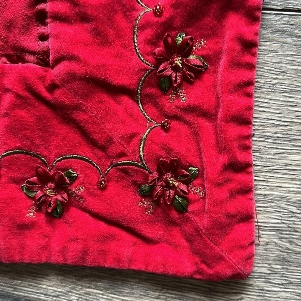 Hobby Lobby tablecloth red faux velvet soft 8 ft x 4.5 ft embroidered